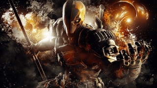 Man yellow mask sword gun 2 - a fireball in the background free wallpaper for desktop