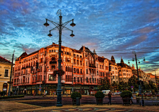 Streetlight building skyline sidewalk artnouveau - art nouveau free wallpaper