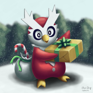 Cartoon bird christmas present snow 2 - realistic free wallpaper for tablet