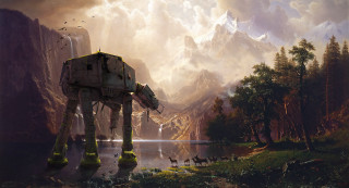 Star wars mountains lake painting - a lake and mountains free wallpaper for desktop