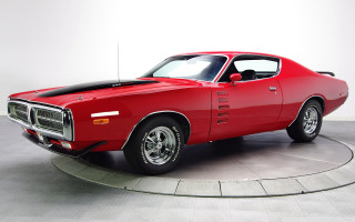 Red car circular stand white - a black floor free wallpaper