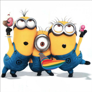 Minions holding rainbow and donut - a pastel free wallpaper for tablet