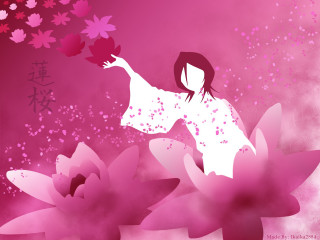 Woman pink flower kimono anime - the air free wallpaper