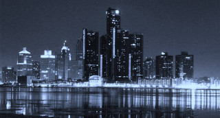 City skyline night lake reflection - free city wallpaper