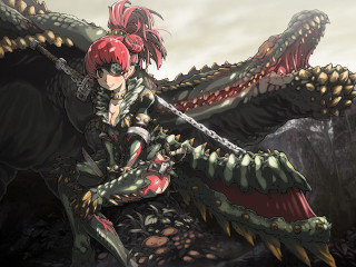 Woman red hair dragon costume - official art free wallpaper for desktop