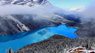 Blue lake snow covered mountains - a blue lake free wallpaper