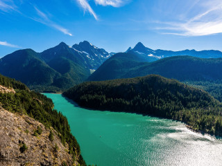 Lake mountains trees sunny day 4 - fletcher martin free wallpaper