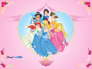 Princesses group pink background border - a group of princesses free wallpaper