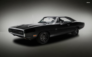 Black muscle car studio gray 2 - a black muscle car free wallpaper