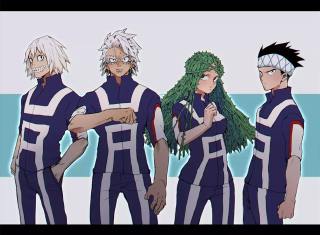 Anime characters group blue white 2 - heroic free wallpaper