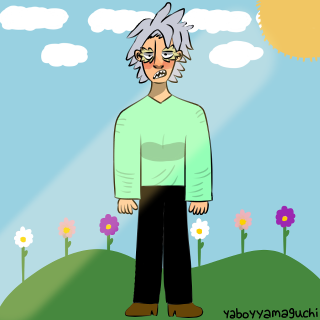 Cartoon man field flowers sky - a field free wallpaper for tablet