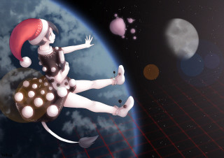 Woman dress flying red hat - giantess art free wallpaper