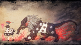 Woman horse running fire field - flame and smoke free wallpaper