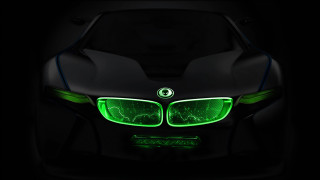 Car green lights headlights dark - the dark room of a building free wallpaper