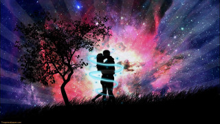 Couple kissing tree field colorful 4 - a colorful sky in the background free wallpaper