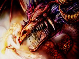 Woman dragon painting together artwork - the others head free wallpaper