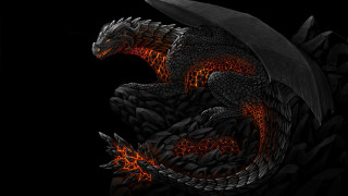 Black dragon red flames back - a black dragon free wallpaper