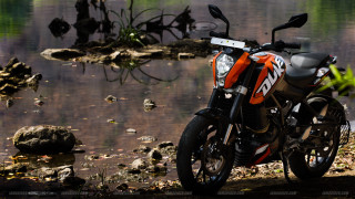 Motorcycle parked water tree rock - ella guru free wallpaper