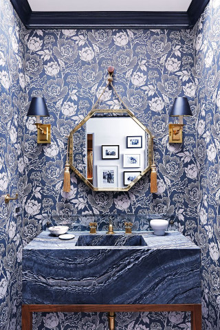 Bathroom marble sink blue wallpaper - maximalism free wallpaper for mobile