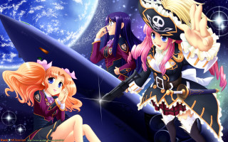 Anime girls space blue planet - a space background free wallpaper for desktop