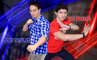Red shirt boys kick pose - abidin dino free wallpaper