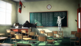 Classroom chalkboard robot statue clock - filip hodas free wallpaper for desktop