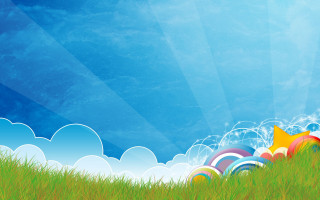 Cartoon rainbow umbrella grass blue - surreal design free wallpaper