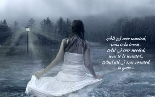 Woman white dress walking water - stormy weather free wallpaper