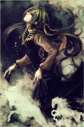 Woman flying long hair cloud - dark fantasy art free wallpaper for mobile