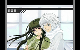 Anime couple hugging room windows - a black frame free wallpaper