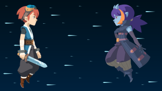 Cartoon characters dark swords holding - 2 d game art free wallpaper