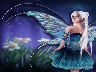 Fairy blue dress white hair 2 - a fairy free wallpaper