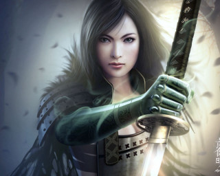 Woman sword green outfit wings - a green outfit free wallpaper