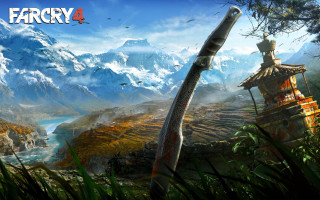 Giant sword mountain birds flying - a video game free wallpaper for desktop