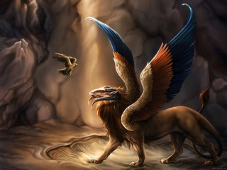 Lion bird cave flying ground - fantasy artwork free wallpaper
