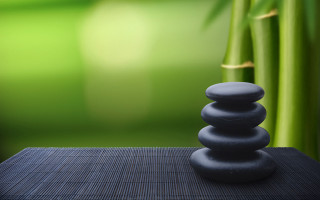 Stacked rocks bamboo mat plant - cao buxing free wallpaper