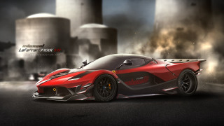 Red sports car factory smoke - a factory free wallpaper