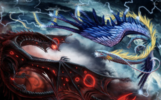 Dragon creatures cloudy sky lightning - creature free wallpaper