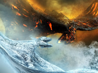 Dragon battle mountain lava fire - anato finnstark free wallpaper for desktop