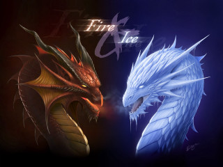 Fire ice dragon heads airbrush - their tongue free wallpaper