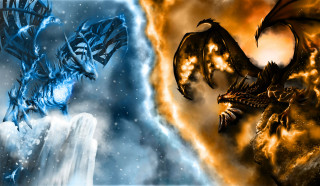 Dragon creatures surreal scene blue - creature free wallpaper