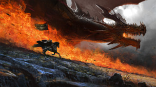 Dragon fire man horse flag - epic fantasy free wallpaper