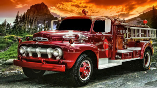 Fire truck mountain sunset dusk - fletcher martin free wallpaper