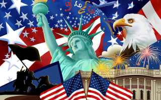 Liberty american flags fireworks digital - digital art free wallpaper