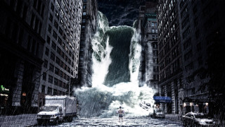 Man street waterfall city night - free rain wallpaper for desktop
