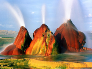Geysers lake mountains blue sky - mystical free wallpaper for desktop