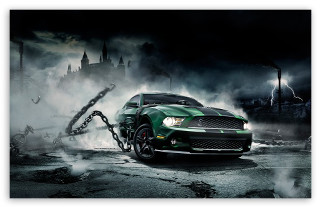 Green mustang car chain castle - a chain free wallpaper
