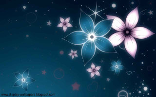 Blue background white pink flowers - dark background free wallpaper for desktop