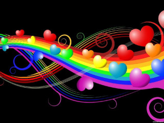 Rainbow background hearts love wave - a black background free wallpaper for desktop