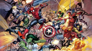 Avengers cartoon group heroes ensemble - their hand together free wallpaper for desktop